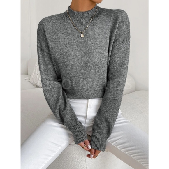 Grey Turtleneck Knit Pullover Sweater Long Sleeve - Picture 3 of 7